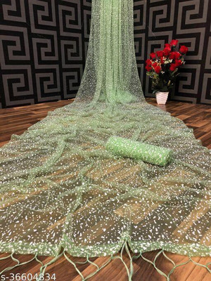 BELACRECTION Printed Banarasi Net Saree(Light Green)