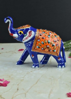ANSH OUTLET Meenakari Royal Blue-Orange Up Trunk Elephant I Hand-Enamelled in Metal Decorative Showpiece  -  5 cm(Metal, Multicolor)