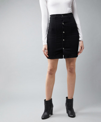 DOLCE CRUDO Solid Women Pencil Black Skirt