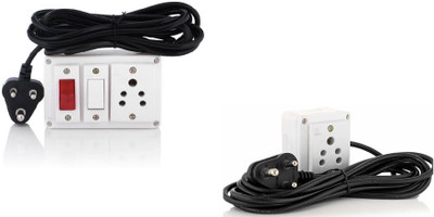 JELECTRICALS Two Extension Board Three Way and One Way With Long Wire 2  Socket Extension Boards(White, 4 m)