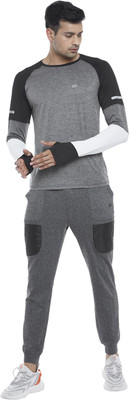 Ajile By Pantaloons Self Design Men Round Neck Grey T-Shirt