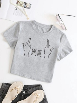 Jolliy Casual Printed Women Grey Top