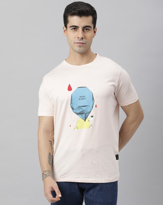 RARE RABBIT Graphic Print Men Round Neck Pink T-Shirt