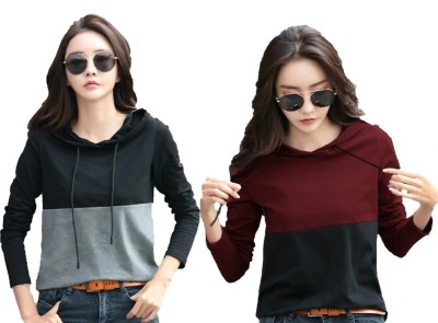 RYTE STYLE Colorblock Women Hooded Neck Multicolor T-Shirt