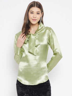BITTERLIME Casual Solid Women Green Top