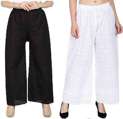Kanna Fabric Regular Fit Women Black, White Trousers