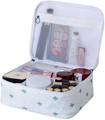 HOUSE OF QUIRK Makeup Cosmetic Storage Case with Adjustable Compartment - White Cactus Makeup Vanity Box(White Cactus)