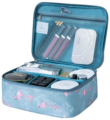HOUSE OF QUIRK Makeup Cosmetic Storage Case with Adjustable Compartment - Grey Flamingo Makeup Vanity Box(Grey Flamingo)