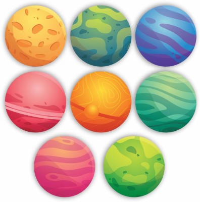 KREEPO Planets of Solar System in 3D Look MDF Art Circle Shaped Cutout for decor Pack of 8(Multicolor)