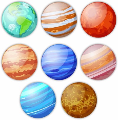 KREEPO The Solar System_Our 8 Planets in 3D Look MDF Art Circle Shaped Cutout for decor Pack of 8(Multicolor)