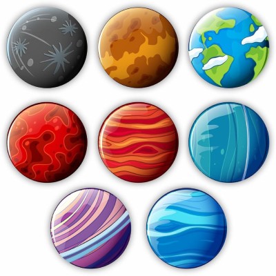 KREEPO Solar System in 3D Look MDF Art Circle Shaped Cutout for decor Pack of 8(8 inch X 8 inch, Multicolor)