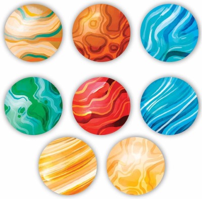 KREEPO Planetary System in 3D Look MDF Art Circle Shaped Cutout for decor Pack of 8(8 inch X 8 inch, Multicolor)