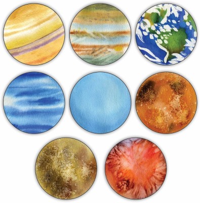 KREEPO The Eight Planets in 3D Look MDF Art Circle Shaped Cutout for decor Pack of 8(Multicolor)