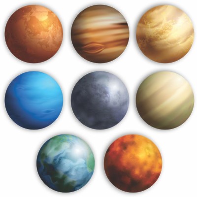 KREEPO The Space Planets in 3D Look MDF Art Circle Shaped Cutout for decor Pack of 8(Multicolor)