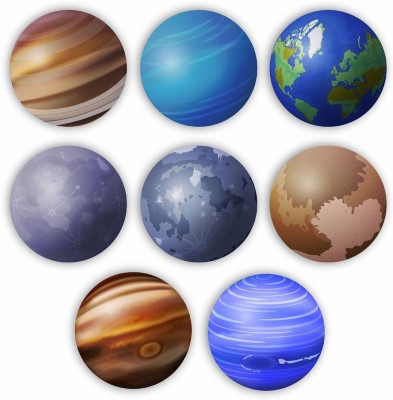 KREEPO The Outer Planets in 3D Look MDF Art Circle Shaped Cutout for decor Pack of 8(8 inch X 8 inch, Multicolor)