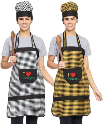 Whitewrap Cotton Chef's Apron - Free Size(Multicolor, Pack of 2)