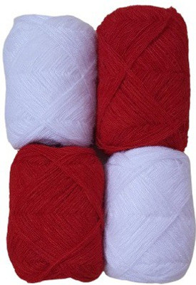 M H N CREATION BEST QUALITY 3 PLY KNITTING WOOL YARN _RED + WHITE _ COLOR_ SET OF 5 BOLL