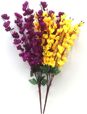 OM COLLECTIONS Orchids Artificial Flower Multicolor Orchids Artificial Flower(22 inch, Pack of 2, Flower Bunch)