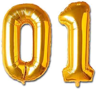 Shopperskart Solid 01 Number Foil Balloon for Party Decorations Balloon(Gold, Pack of 2)