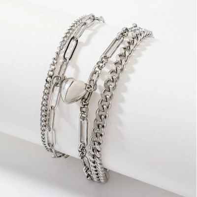 ruby collection Stainless Steel Sterling Silver Bracelet Set(Pack of 2)