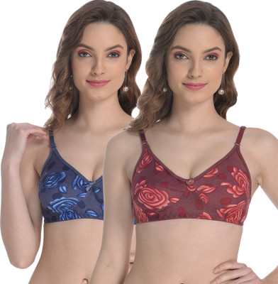 FIMS FIMS Cotton Bra For Women, Ladies Bra, Bra Combo, (Blue Maroon) Women Full Coverage Non Padded Bra(Blue, Maroon)
