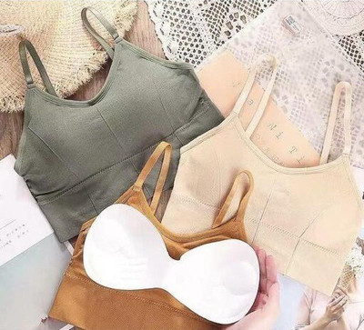 Hirrnik Women Cami Bra Lightly Padded Bra(Green, Beige, Yellow)
