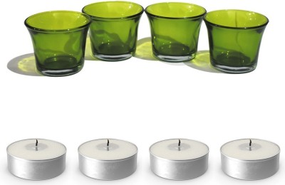 ascent homes Green Glass Candle upto 5 hour burn time - Set Of 4 pieces Glass 4 - Cup Tealight Holder Set(Green, Pack of 4)