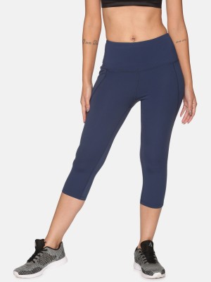 BlissClub Navy Blue High Waist Solid Capri Women Dark Blue Capri