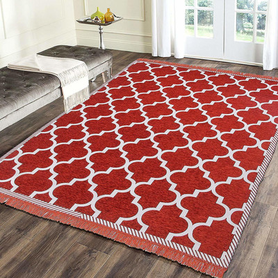 Sparrow world Red Chenille Runner(5 ft,  X 6 ft, Rectangle)