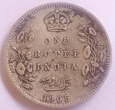 MANMAI COINS BRITISH INDIA - 1 Rupee - Edward VII 1905 Silver Coin (.917) • 11.66 g •30.6 mm Medieval Coin Collection(1 Coins)