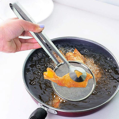 ZURU BUNCH 2in1 Fry Tool Filter Spoon Strainer Multi-functional Oil Frying BBQ with Clip Collapsible Deep Frying Basket(Silver Pack of 1)