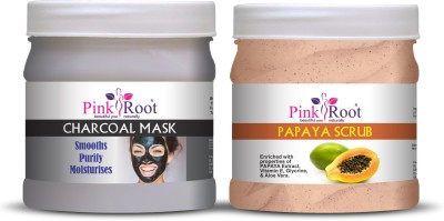 PINKROOT Charcoal Mask 500g with Papaya Scrub 500ml Combo(2 Items in the set)