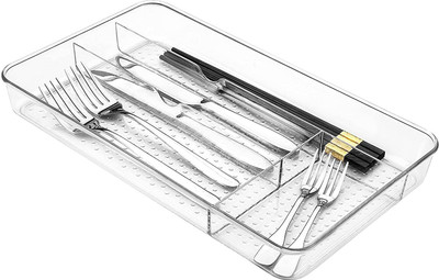 RABBONIX Empty Cutlery Box Drawer Case(Clear  Holds 30 Pieces)