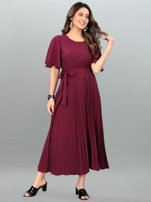 Deklook Women Pleated Purple Midi/Calf Length Dress
