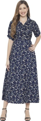 indietoga Women Fit and Flare Blue Dress