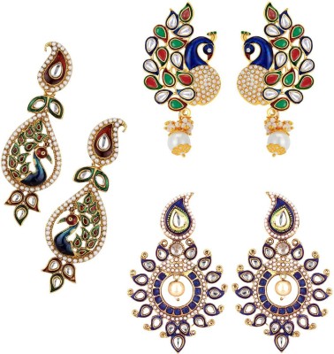 Jewels Capital Bollywood Style Cubic Zirconia, Pearl Alloy Drops & Danglers, Earring Set, Chandbali Earring