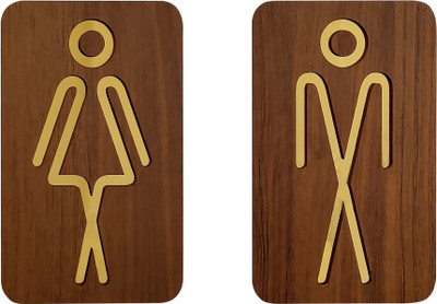 SUNSIGNS Male and Female Toilet Signage Board, Materail MDF with Golden Plastic Glass, Emergency Sign