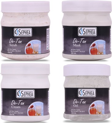 SEPHEA De-Tan Facial Kit - Scrub 500 ml + Cream 500 ml + Gel 500 ml + Mask 500 ml(4 x 500 ml)