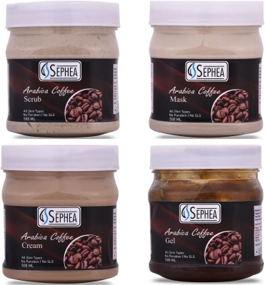 SEPHEA Arabica Coffee Facial Kit - Scrub 500ml + Cream 500ml + Gel 500ml + Mask 500ml(4 x 500 ml)