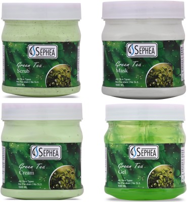 SEPHEA Green Tea Facial Kit - Scrub 500 ml + Cream 500 ml + Gel 500 ml + Mask 500 ml(4 x 500 ml)
