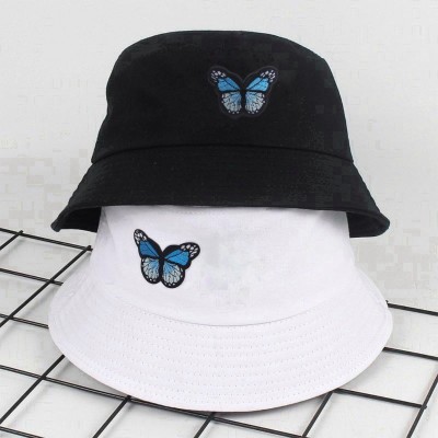 Highever Butterfly Embroidered Unisex foldable cotton Reversible Bucket Hat(White, Black, Pack of 1)