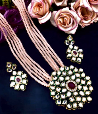 raj art jewelers Alloy Gold-plated Pink Jewellery Set(Pack of 1)