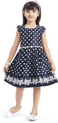 Doodle Girls Midi/Knee Length Casual Dress(Dark Blue, Short Sleeve)