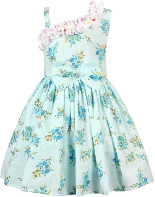 ZAMIA ENTERPRISES Girls Midi/Knee Length Casual Dress(Light Blue, Sleeveless)