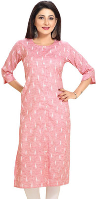 Aashvi Women Printed Straight Kurta(Pink)