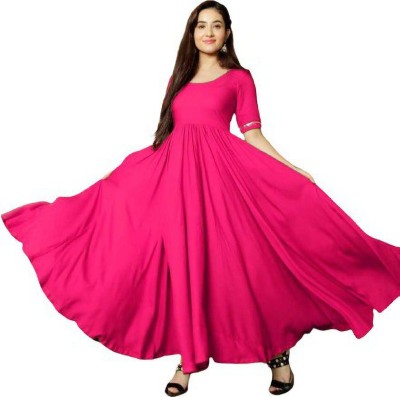 parmar enterprises Women Solid Anarkali Kurta(Pink)