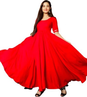 parmar enterprises Women Solid Anarkali Kurta(Red)