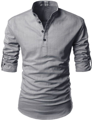 Edinwolf Men Solid A-line Kurta(Grey)