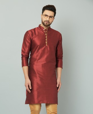 BENSTITCH Men Solid Straight Kurta(Maroon, Gold)