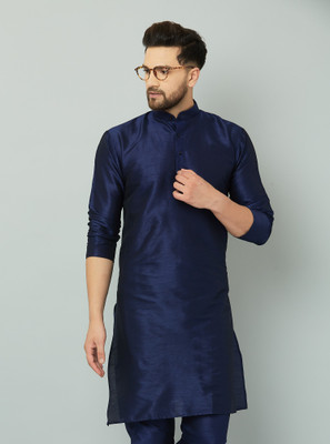LEMONX Men Solid Straight Kurta(Black)
